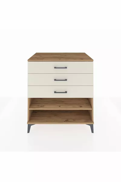 Kronos Dresser Single Shelf 3 Drawers Pine-Creme Marble