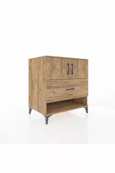 Commode Kronos 2 étagères, 1 tiroir, 2 portes, Pin-Pin