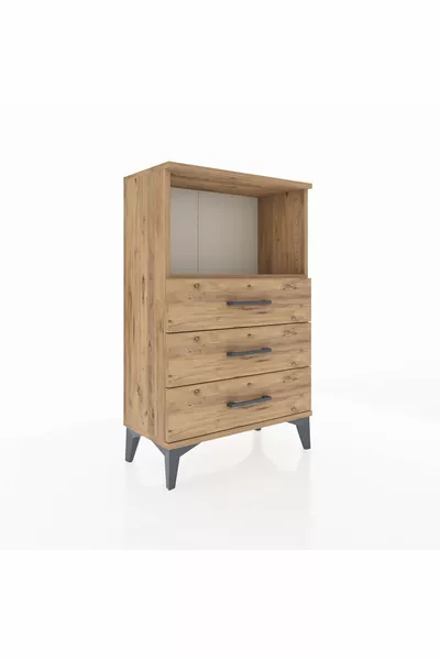 Arges Commode met één plank en 3 lades, dennen-dennen