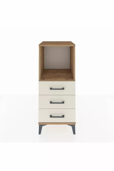 خزانة هايبريون الجانبية رف واحد 3 أدراج خشب الصنوبر وحجر العقيق