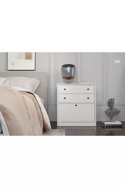 خزانة بيضاء ببابين ودرجين بدون شرائط