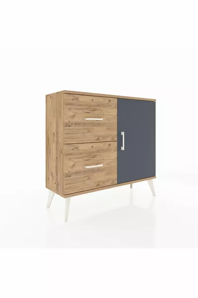 Arges Şifonyer Tek Raflı 2 Çekmeceli Tek Kapaklı  Çam-Antrasit/Çam