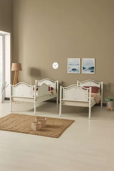 Avant-garde Wooden Headboard Metal Bunk Bed and Bed Frame White