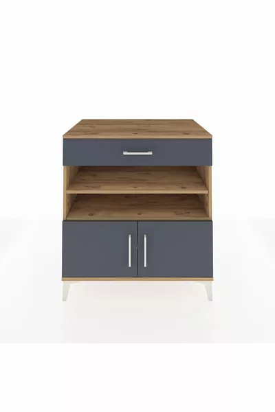 Kronos Şifonyer 3 Raflı Tek Çekmeceli 2 Kapaklı  Çam-Antrasit