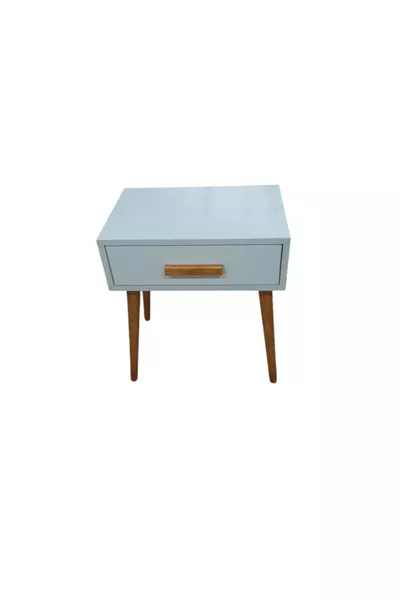 طاولة جانبية بيضاء ذات درج واحد