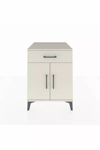 Kronos Nachtkastje met één plank, één lade en twee deuren, in Maansteen-Maansteen