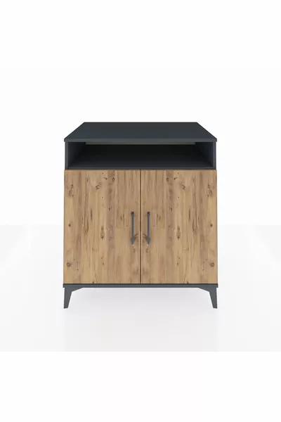 Kronos Kommode met 3 planken, 1 lade en 2 deuren, Antraciet-Dennen