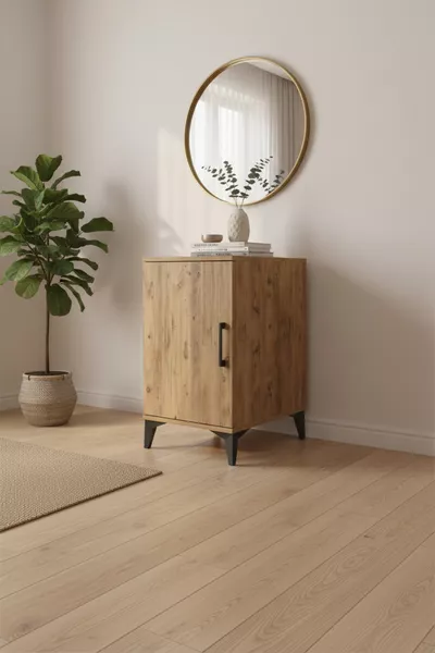 Aura Nachtkastje met 2 Planken en 1 Deur dennen-dennen | Nachtkastje met hoge poot