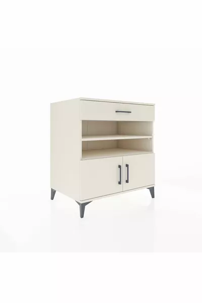 خزانة كرونوس بثلاثة أرفف ودرج واحد وغطائين - لون حجر القمر