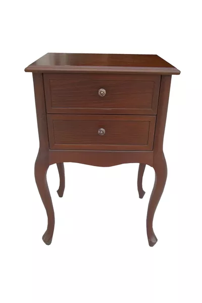 كومودين طراز كلاسيكي خشب الزان مع أرجل أسد وجذوع لويكن، درجان بمقبض عتيق ولون جوز لامع