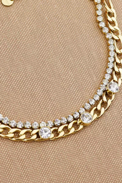 Suyolu Zirkon Taşlı Zincir 2li Kombin Zincir L Çelik Kararmaz Çelik Bileklik +5cm