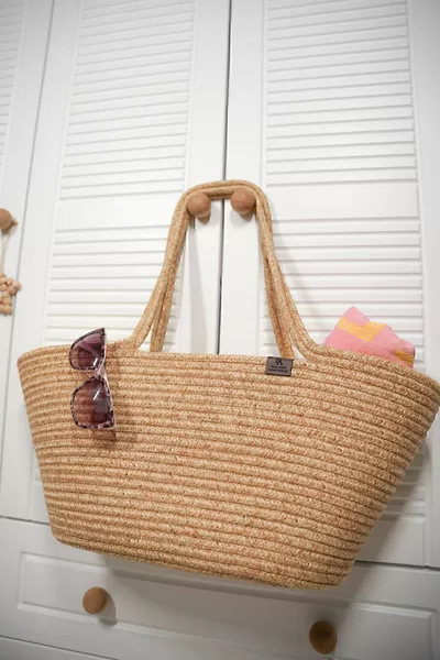 Natural Straw Jute Handwoven Beige-Cream Women's Beach Bag Beach Bag