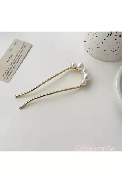 Fermaglio per Chignon in Metallo con Perle Oro - Bastoncino per Capelli con Perle alla Moda