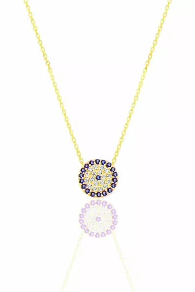 Silver Gold Gilded Zircon Stone Evil Eye Necklace Gold