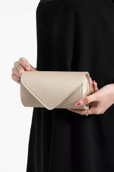 Beige Satin Evening Bag, Portfolio Bag, Clutch Bag