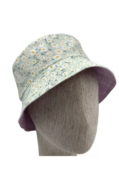 Cappello a secchiello lilla con fiori croccanti, reversibile - Zelice