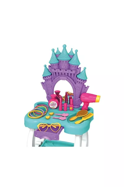 Gift Toy Castle Beauty Table with Mirror and Accessories + Wearable Strawberry Makeup Set for Girls