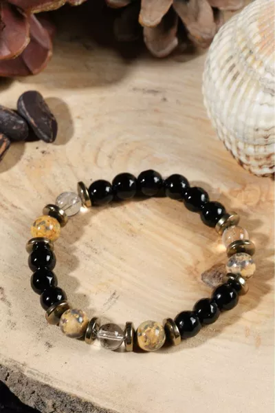 Сертифицирана гривна от естествен камък за жени и мъже за здраве и стрес, яспис, кристал кварц - подарък гривна