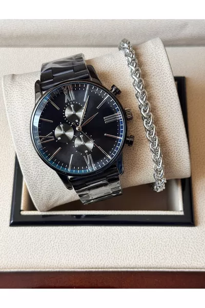 Montre Homme Sport Bracelet Acier Couleur Noir Noble avec Bracelet Offert