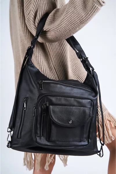 Kadın Yumuşak Deri Siyah Hem Kol Hem Sırt Çantası