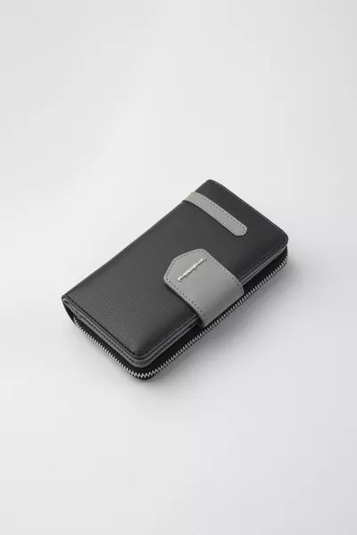 Дамски портфейл среден размер м черно-сив