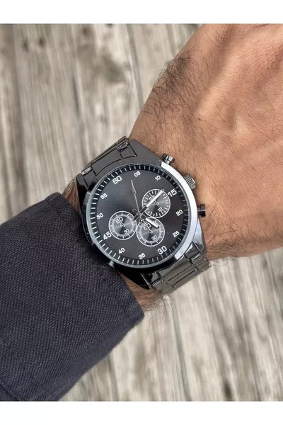 Black Men's Wristwatch Lighter Tasbih Bracelet Set