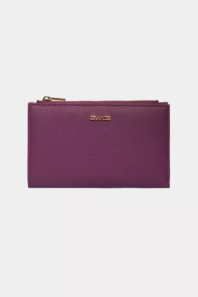 محفظة نسائية جلدية حقيقية مع زر ضغط وسحاب  فلودر باللون البنفسجي