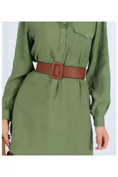 حزام نسائي بلون البني يشبه الجلد