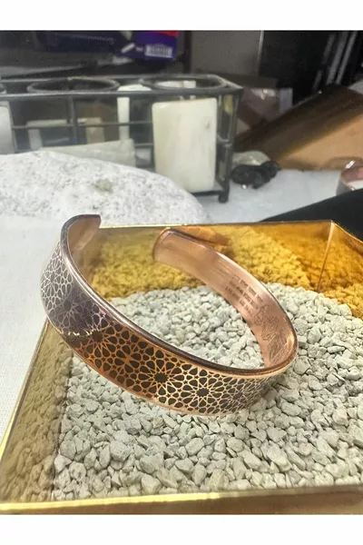 Ham Saf Bakır Full Koruma Zırhlı Motifli Özel Kumlu Bileklik  Cm gr
