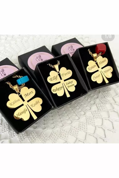 Named Blue Beaded Clover Necklace