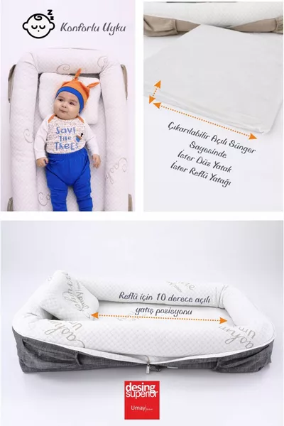 سرير محمول لمواجهة الارتجاع مع حقيبة أوماي، سرير أطفال، حقيبة الأم - أنثراسيت