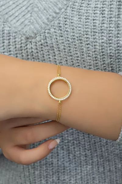 Sterling Silver Gold Zircon Stone Quarter Bracelet