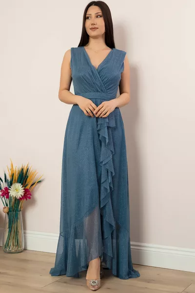 Zero Sleeve Double-breasted Long Dress 