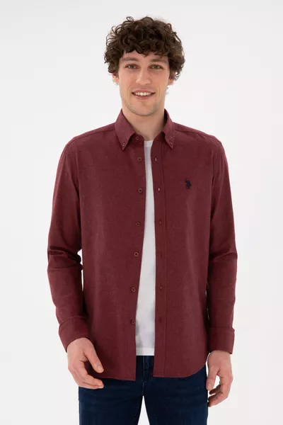 Men's Maroon Long Sleeve Basic Shirt 