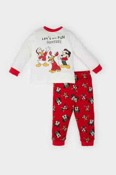 Baby Boy Disney Mickey & Minnie Christmas-Themed Pajama Set, Long-Sleeve Top with Crew Neck, Elastic Waist