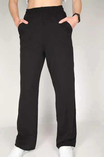 Kadın Siyah Yüksek Bel Ispanyol Paça Eşofman Altı