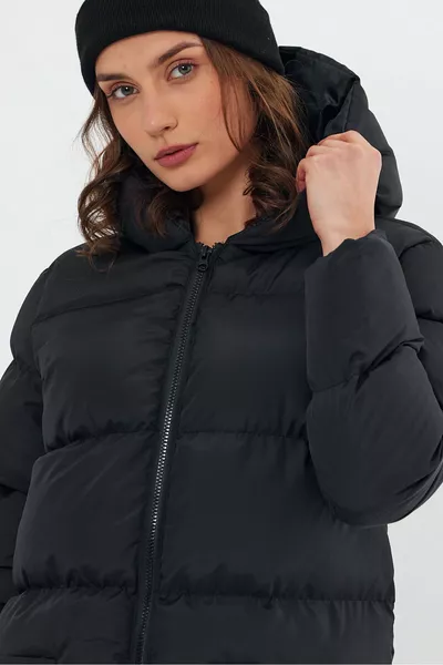 Veste d'hiver matelassée pour femme avec capuche, zip, imperméable et coupe-vent - 
