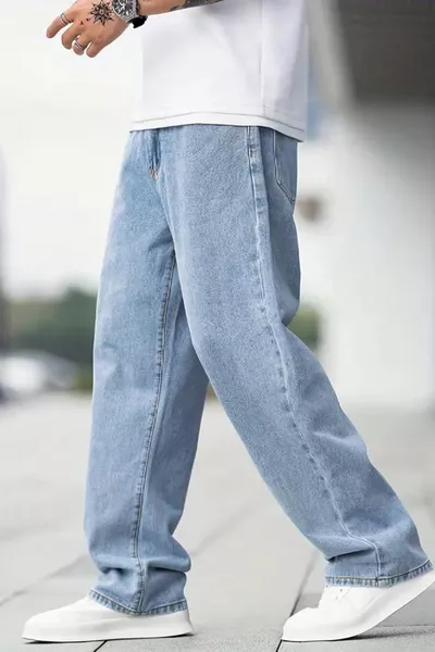Men's Baggy Model Light Blue Acid Wash Denim Jeans
