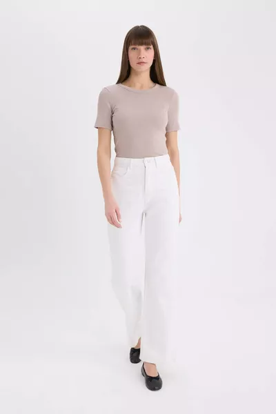 Slim Fit Strakke Pasvorm Ronde Hals Geribbelde Basic Effen Korte Mouwen T-shirt AU