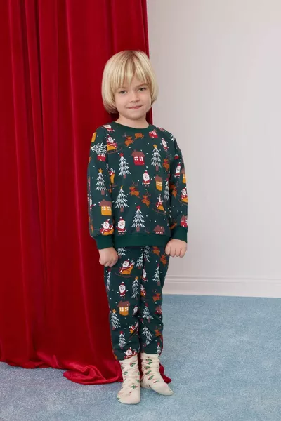 مجموعة ملابس لطفل رضيع من قطعتين، سويت شيرت بموضوع رأس السنة وبنطال رياضي بخصر مطاطي WN