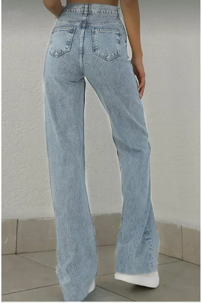 Дънки Edna Gold Ikon 's светлосини с ликра, супер висока талия, разкроени Palazzo стил