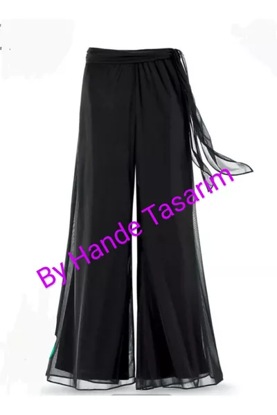 بنطلون شيفون نسائي مبطن باللون الأسود