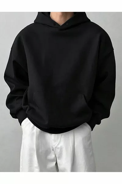 Black Hooded Kangaroo Pocket Sweatshirt Hoodie