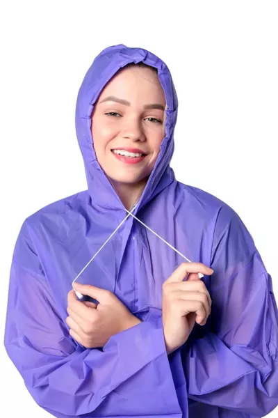 Veste imperméable pour femme et homme avec capuche, pression, en EVA, couleur violette 