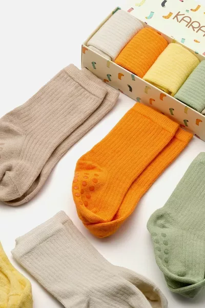 Набор из 5 детских носков из натурального бамбука (противоскользящая силиконовая подошва, для детей старше 6 месяцев)