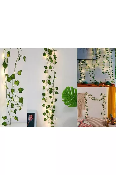 لبلاب صناعي أوراق خضراء ديكوري، طول 2. سم، 3 أمتار، مع  لمبة LED ضوء النهار