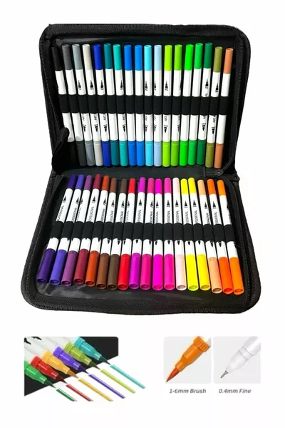 -delige Dubbelzijdige Borstel- en 0,4 mm Fijne Punt Marker Pen Set Portemonnee Pen Set Pro