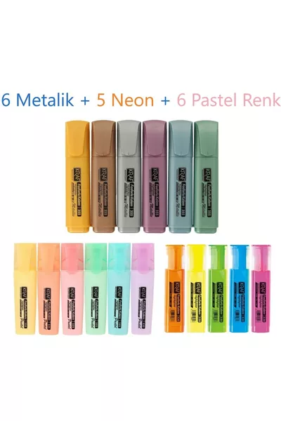 Набор из  ручек: 6 металлических + 6 пастельных + 5 неоновых флуоресцентных