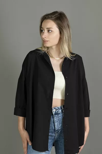 Chemise Femme Oversize Décontractée à Une Poche % Lin Nouvelle Saison