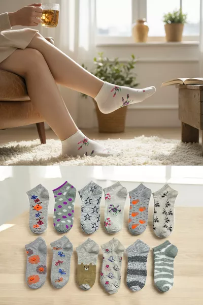 Дамски комплект от 8 чифта памучни чорапи с шарка, удобни и дишащи, в светъл цвят